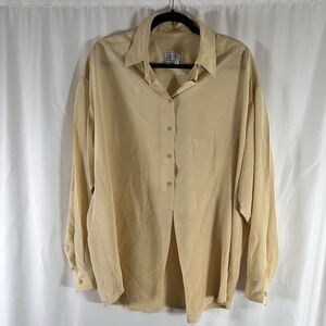 Jax 100% Silk Shirt Women's 14 Yellow Button Up Long Sleeve Collared Dry Clean